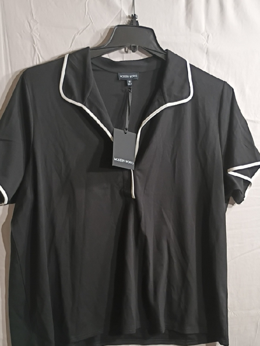 Womens Modern Works Black Shirt with White Trim Size 1X